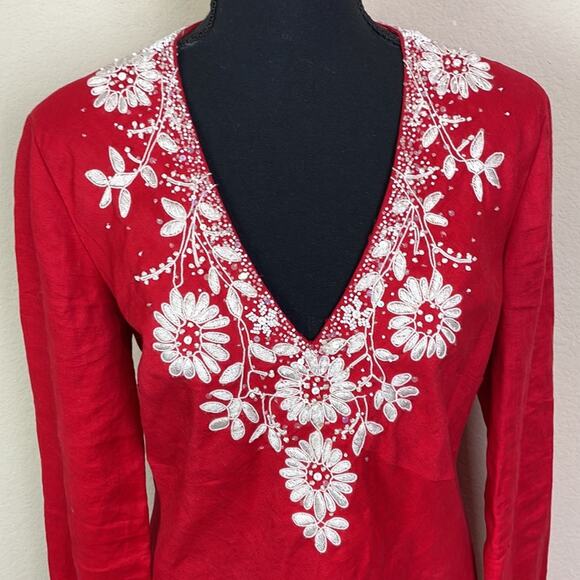 Lafayette 148 100% linen tunic with embroidered neckline women’s M - Picture 5 of 16